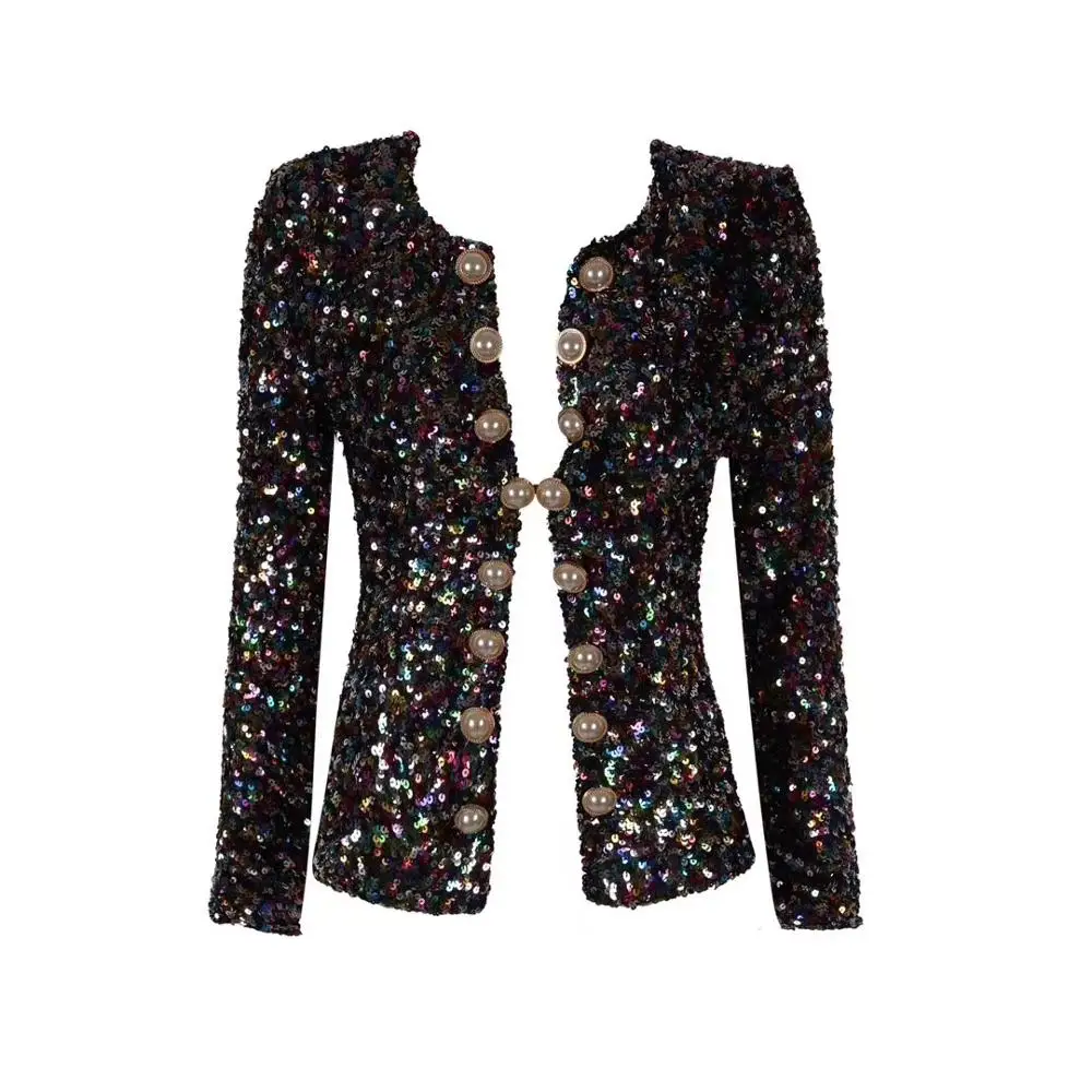 discount  2019 Long Sleeve Autumn Jacket Mesh Women Clothes Sequined Elegant Button Outwear Women Jacket Coat