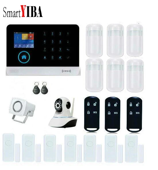 SmartYIBA GSM Home Alarm System Wireless Wifi GPRS App Remote Home Security Residential Alarm with Camera Audio Chat SMS Alert