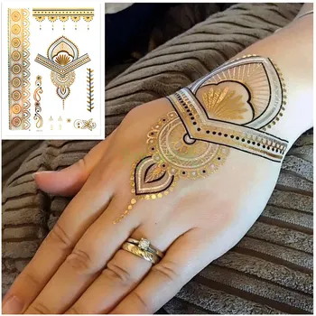 

New DIY Flash Tattoo Gold Silver Metallic Temporary Tattoos Golden mandela necklace bracelet body art makeup for girl tattoo 073