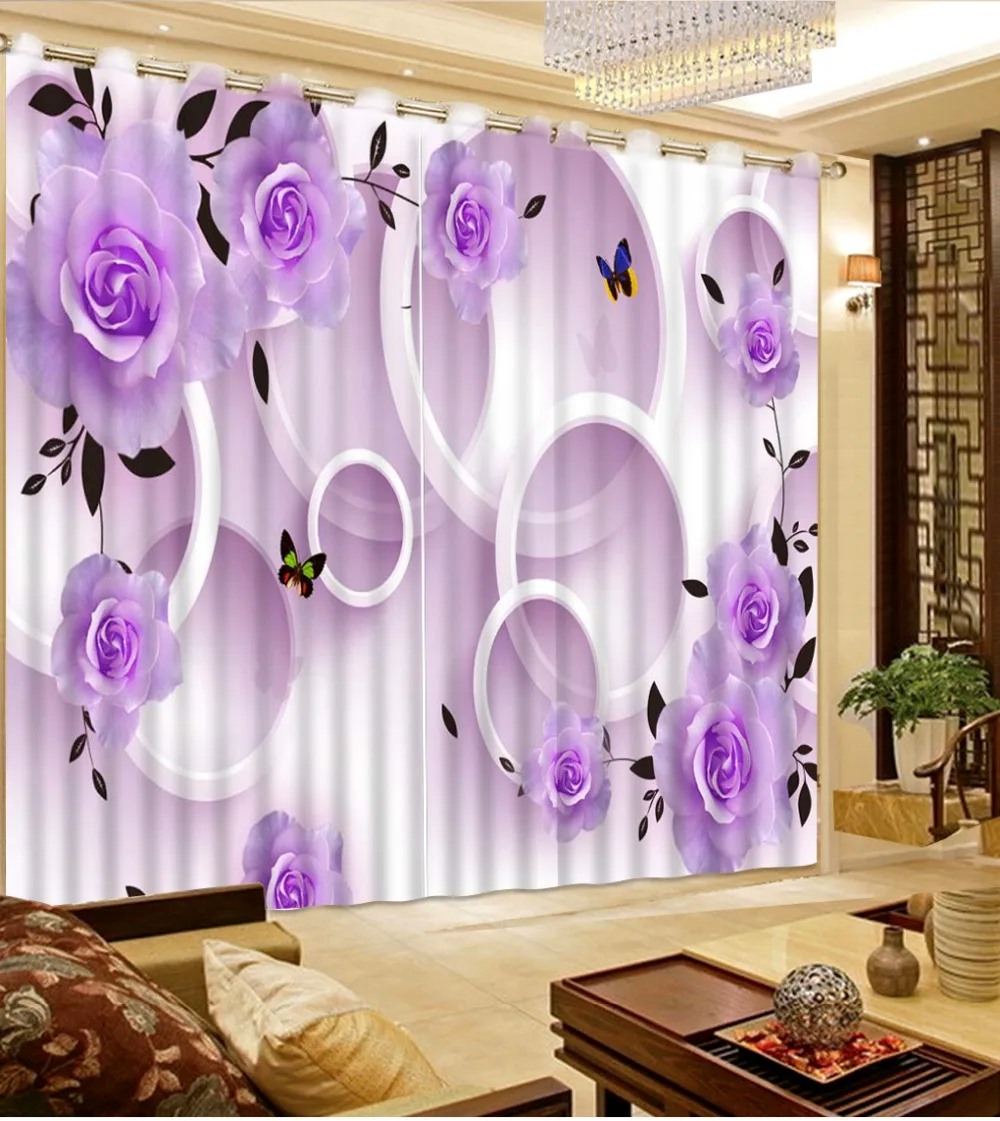custom blackout curtains for living room Circle flowers butterf 3d