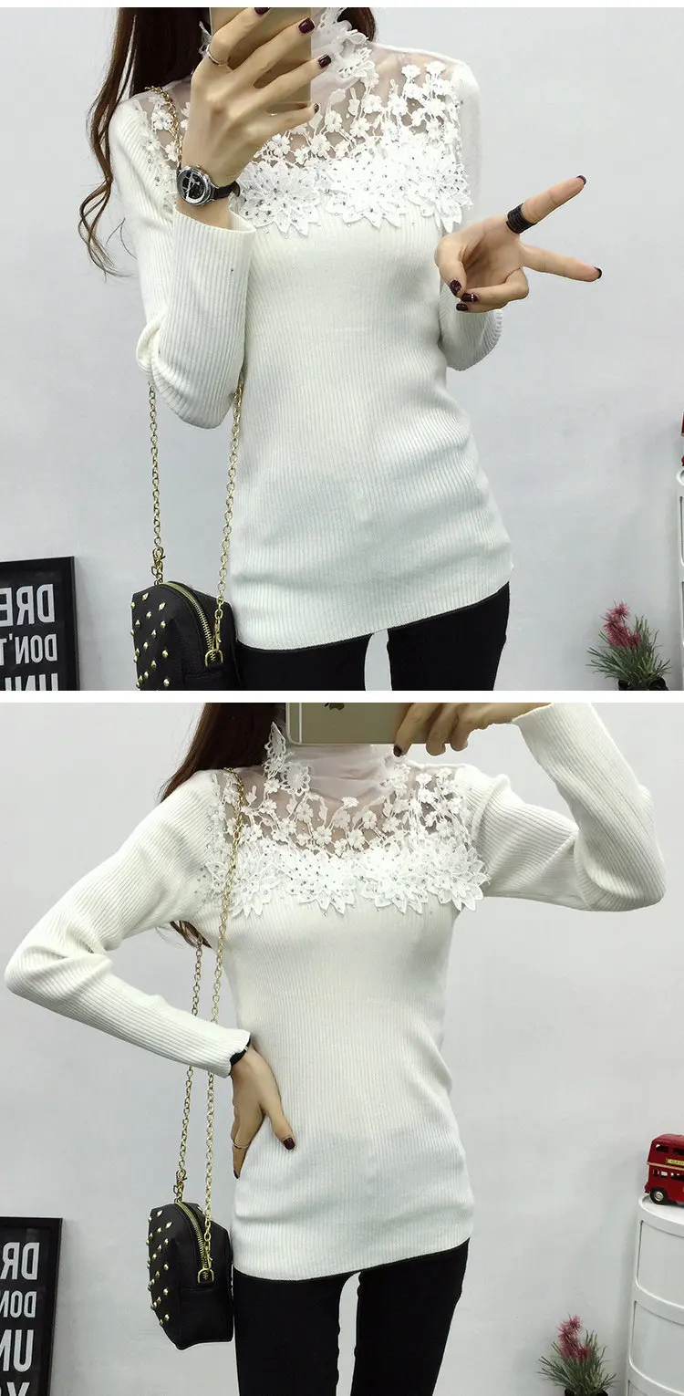 Autumn Winter Sweater Women 2019 Flower Lace Jumper Pull Femm Pink Knitted Sweater Casual Turtleneck Long Sleeve Sueter Mujer (10)
