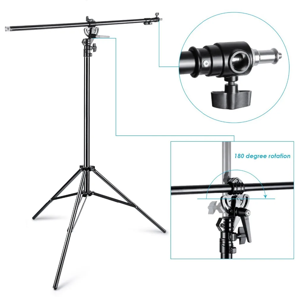 Online Neewer Max 13ft 390cm dos vías de aluminio Rotable ajustable trípode Boom soporte de luz con bolsa de arena para estudio de fotografía de vídeo