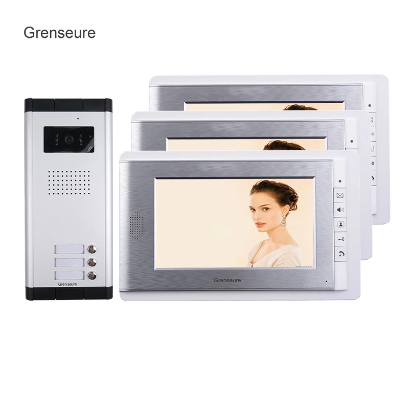 

FREE SHIPPING Brand 7 inch Video Intercom Door Phone System 3 Monitor + 1 HD Doorbell Camera for 2 Household Apartment Wholesale