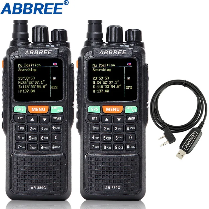 2 шт. ABBREE AR-889G рация с gps местоположение Обмен 10 W ночь Подсветка поперечная полоса Repeate дуплекс рабочее SOS сканирования радио