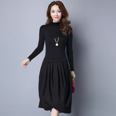 AYUNSUE, осенние женские платья, женское черное трикотажное платье, Элегантное зимнее женское облегающее платье-свитер, Vestidos WXF516 - Цвет: black 1