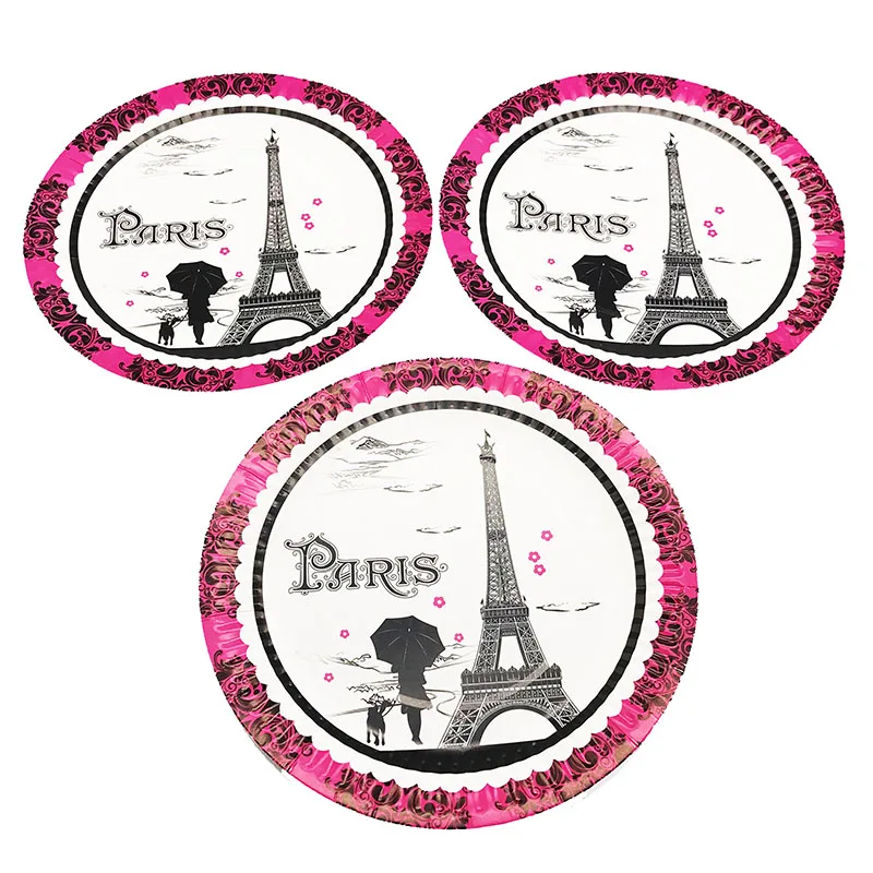 

10pcs/lot Eiffel theme disposable party plates Eiffel Tower theme paper plates Eiffel dishes baby shower party supplies