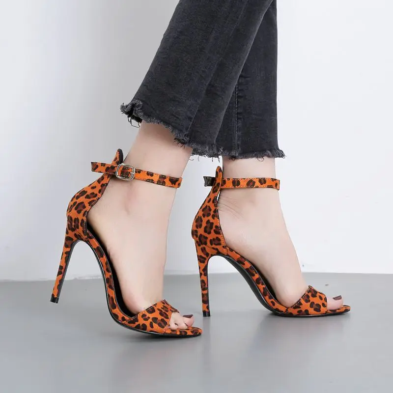 

2019 women's shoes Gladiatoe Suede Leopard shoes with an open face stiletto high heels sandals sexy dress woman summer sandal 40