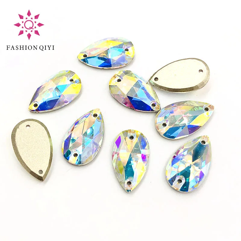 

Teardrop Hand-sewn rhinestones High quality Flat bottom double hole AB color sew on rhinestones DIY Clothing & Accessories