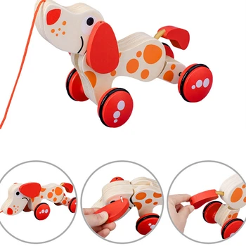 

Wooden Pull Toy Wooden Car Child Toddler Toy Wooden Cartoon Puppy Toy Car Hauling Car