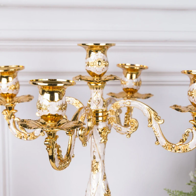 PEANDIM Luxury 5-arms Shiny Gold Plated Candle Holders Wedding Centerpiece Candlestick Holder Party Anniversary Home Decorations