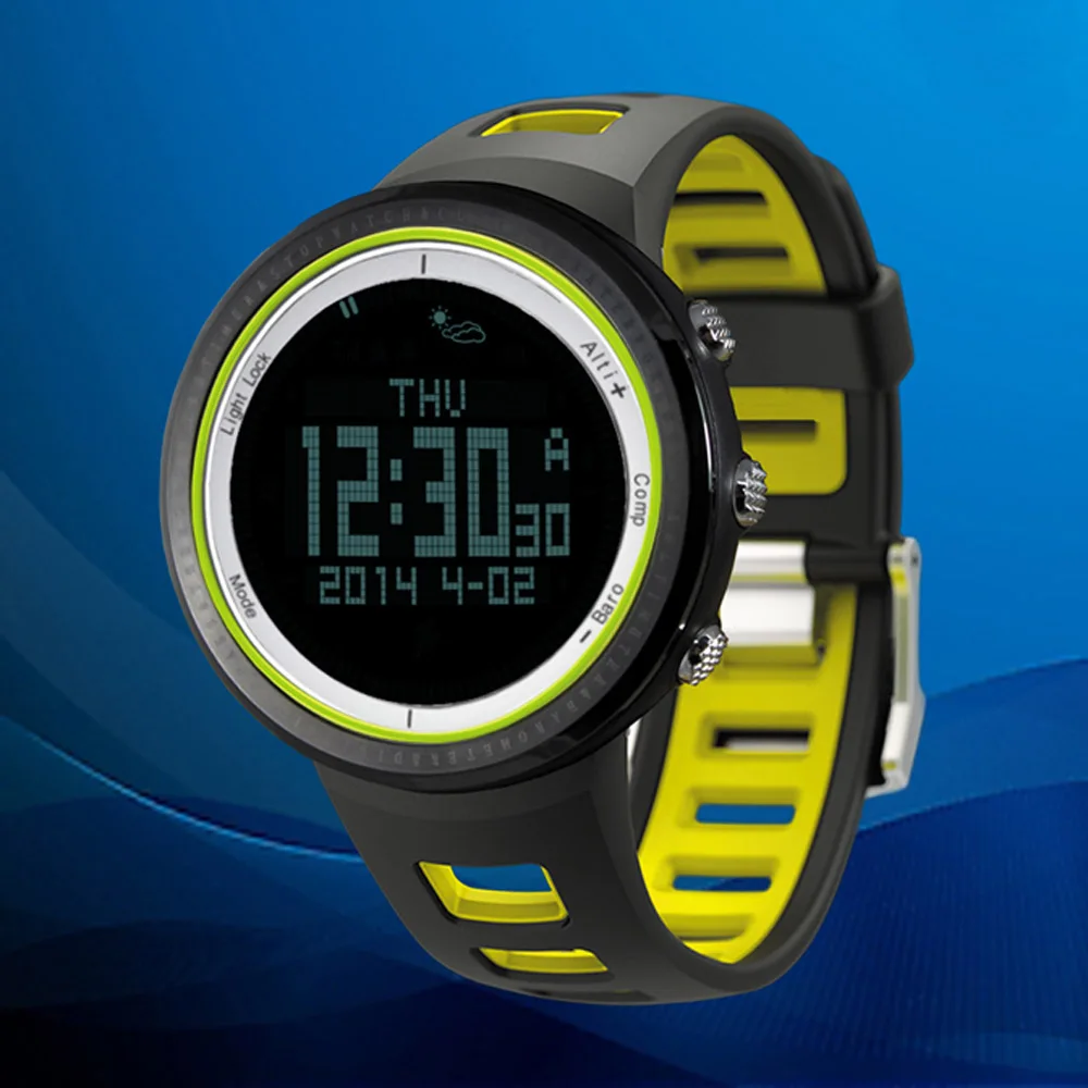 5ATM часы для мужчин Спорт на открытом воздухе EL подсветкой цифровые водонепроницаемые часы компас шагомер барометр термометр FR800NB - Цвет: Черный