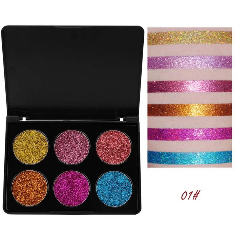 6 Colors Metallic Shimmer Glitter Eye Shadow Powder Palette Matte