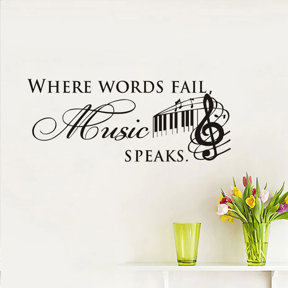 us 5 96 32 off diy where words fail music speaks wall stickers vinyl decoration decal quotes art bedroom home decor musical notes mural in wall music notes in words