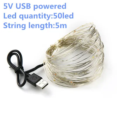 5V USB 5m 50led Гирляндовый светильник, светодиодная гирлянда, 1-10 м, USB, на батарейках, для улицы, теплый белый/RGB, фестиваль, Свадебная вечеринка, украшение, сказочный светильник - Испускаемый цвет: 5V USB 5m 50led