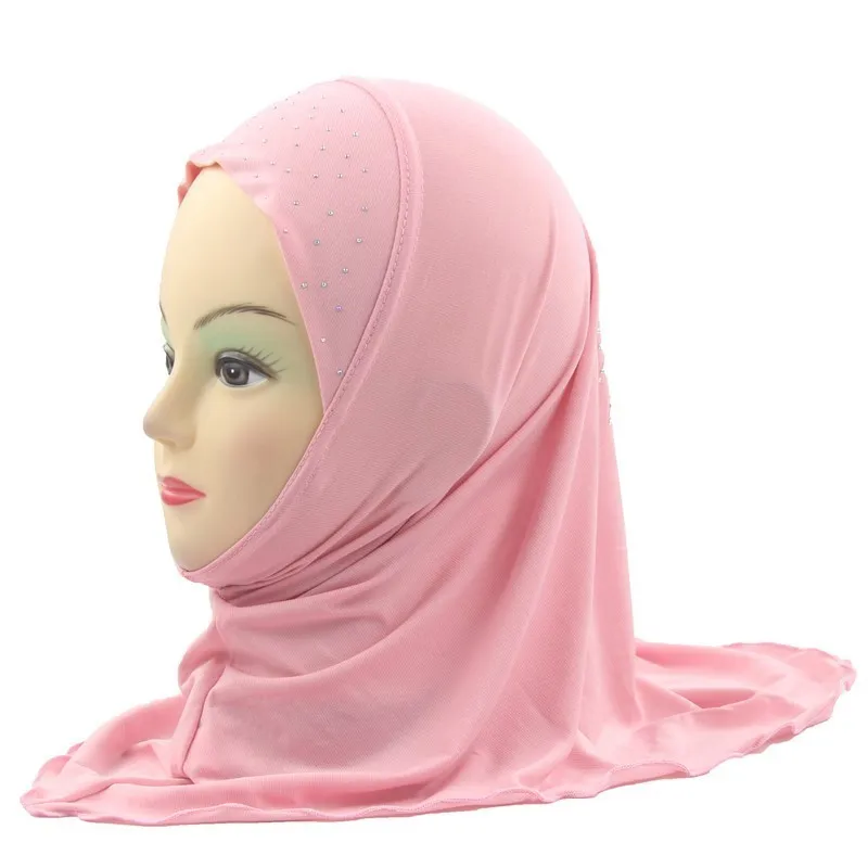 Мусульманский хиджаб для маленьких девочек, Исламские шали, красивые стильные мягкие и тянущиеся шали в простом стиле, около 45 см, для девочек от 3 до 8 лет - Цвет: Pink