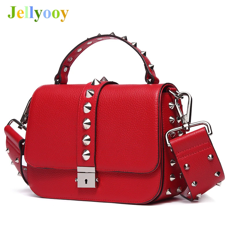 

Genuine Leather Rivet Shoulder Bag for Women 100% Cowskin Ladies Fashion Wide Strap Crossbody Bag Luxury Designer Clutches Louis
