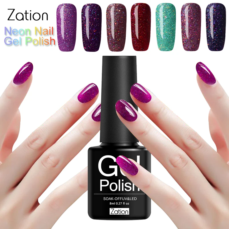 

Zation Gel Nail Polish Neon Spangles Acrylic Nail Paint Semi-Permanent Glitter Charms Nails Art Tattoos Decorations Gel Varnish