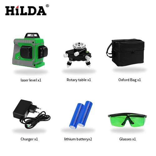 KSLS046 HILDA зеленый лазерный уровень 12 линий 3D уровень самонивелирующийся 360 горизонтальный и вертикальный крест супер мощный зеленый лазерный уровень - Цвет: KSLS046