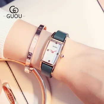 

Guou Square Women's Watches Diamond Simple Japan Imported Quartz Wristwatch Ladies Waterproof Clock Luxury Brand Female Holiday