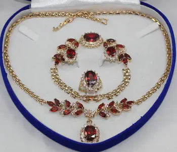 

Free shipping > > GP Golden-tone Inlay Red crystal Necklace Bracelet Ring Earring set AAA