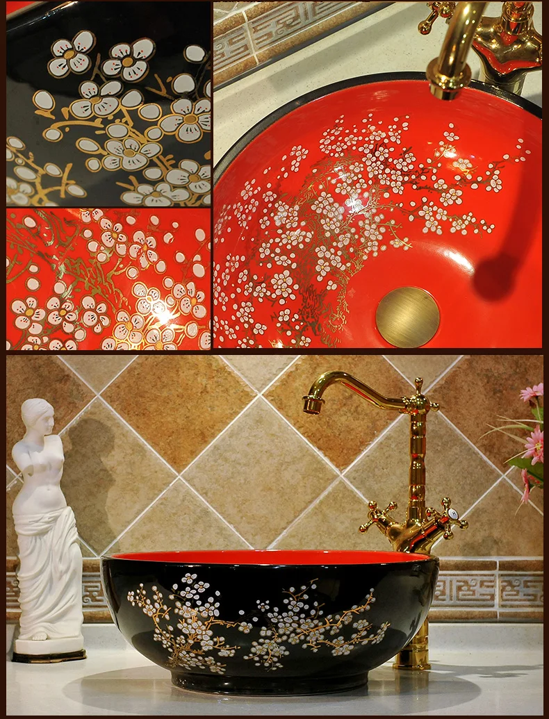 China Artistic Handmade Ceramic wash basins Lavobo Round Counter top cabinet wash hand wash basin bathroom sinks (7)