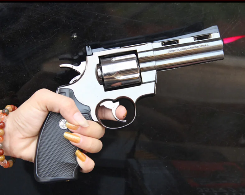 New Windproof Metal Cigarette Cigar Pistol Gun Revolver Shape