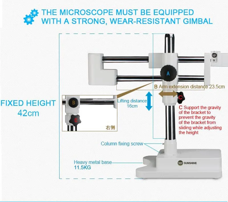 Jyrkior Sunshine SZM45T-STL2 Универсальный кронштейн 7X ~ 45X непрерывное Масштабирование Тринокулярный стереомикроскоп для ремонта мобильных телефонов