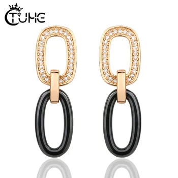 

Fashion Ceramic Drop Earrings For Women 2019 New CZ Crystal Gold Geometric Korea Square Lady Earrings Trendy Women Jewelry