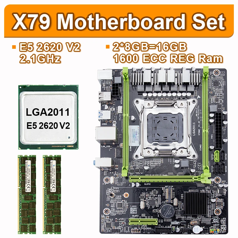 X79 m Placa base con Xeon E5 2620 V2 2x8 Гб 16 1600 МГц DDR3 ECC memoria de зарегистрированный ATX USB3.0 SATA3 PCI E NVME m2