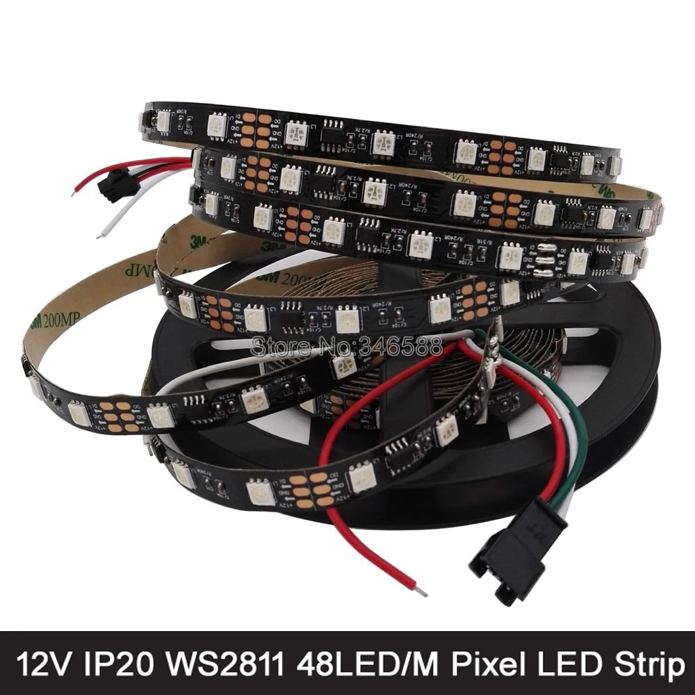 5M 12V WS2811 Addressable RGB Pixel LED Strip 48LED/M, 1