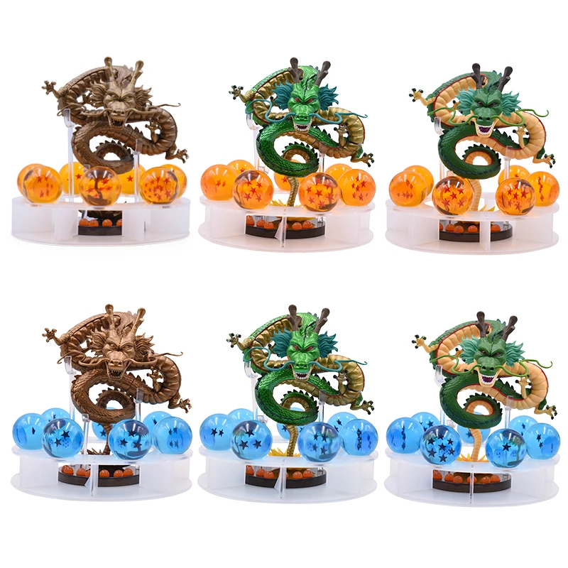 9 Set 15cm Dragon Ball Z Action Figures Shenron Dragonball Z Figures Set Esferas Del Dragon+7pcs 3.5cm Balls+Shelf Figuras DBZ