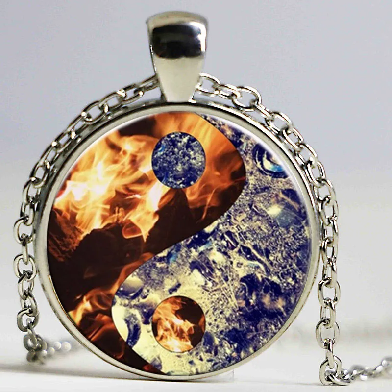 Statement Pendant Necklace Fire and Ice Vintage Jewelry Silver Plated