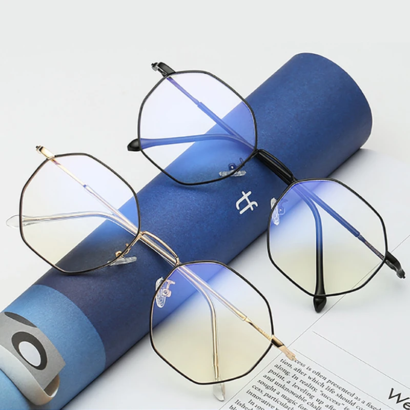 HBK Anti Blue Rays Hexagon Glasses Polygonal Optical Glasses Protective Eye Protection Retro Eyewear Frame PG0016