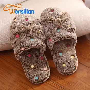 

Women Winter Home Slippers Warm Plush Cute Butterfly-knot Indoor Slippers Soft Warm Couple Shoes Size 36-41 pantuflas de mujer