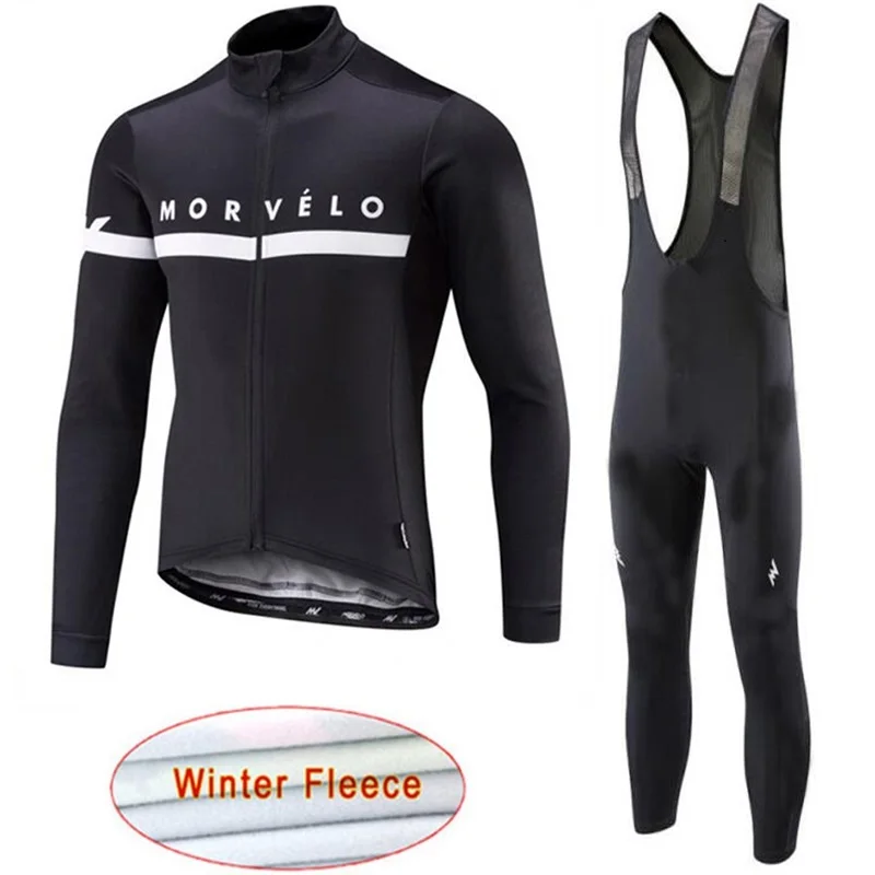 2019 جديد Morvelo الشتاء الحرارية الصوف رجل ، الدراجات جيرسي مجموعة الملابس الشتوية سوبر الدافئة Bkie الملابس 16D هلام سادة