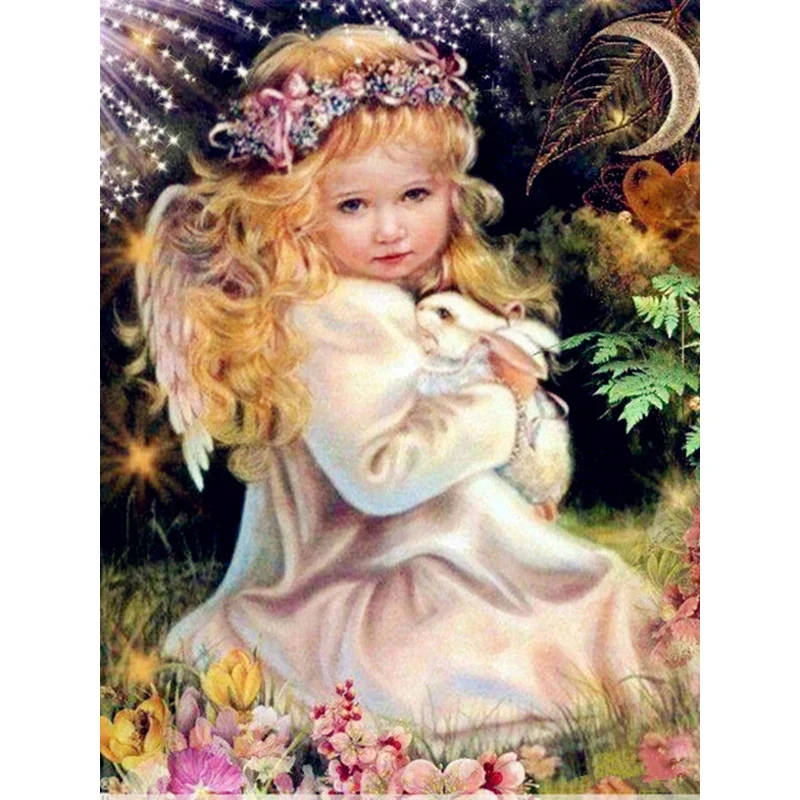 

DIY Diamond Painting Cross Stitch Crystal Needlework Diamond Embroidery Little Angel&Rabbit Full Diamond Set Decorative
