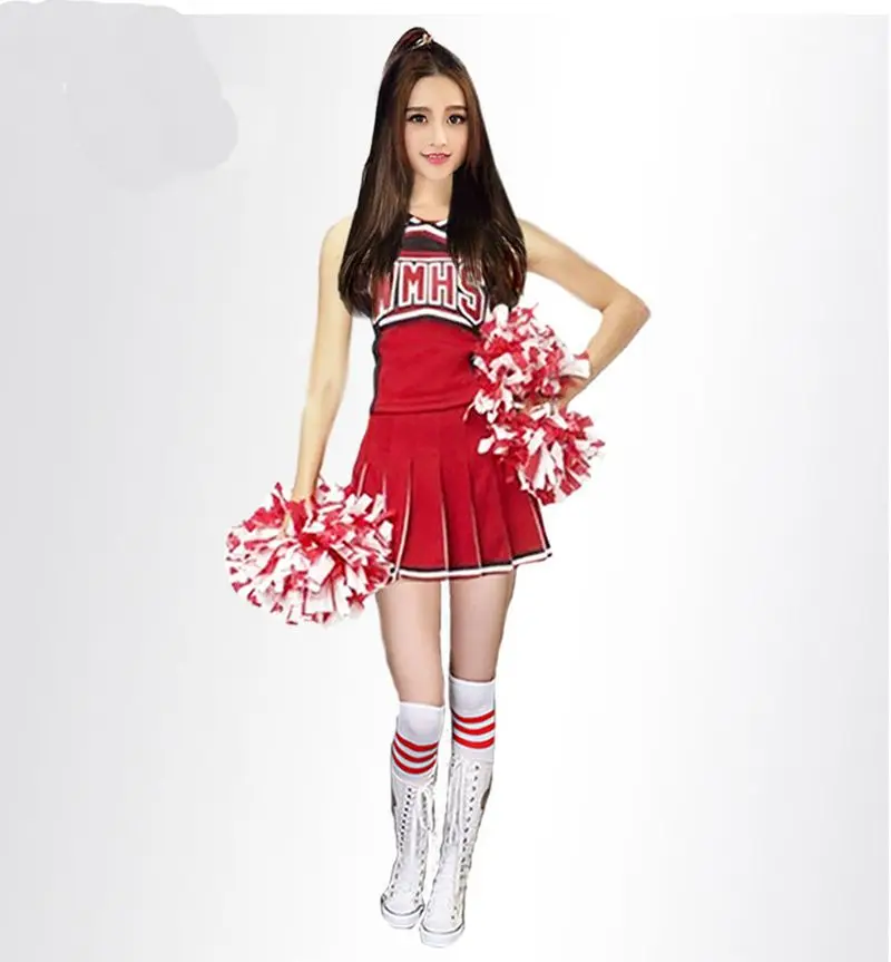 

Women Cheerleader Costume Cheer Girls Uniform Tops with Skirt High School Uniform Set Competition Sport Team Cheerleader Suits