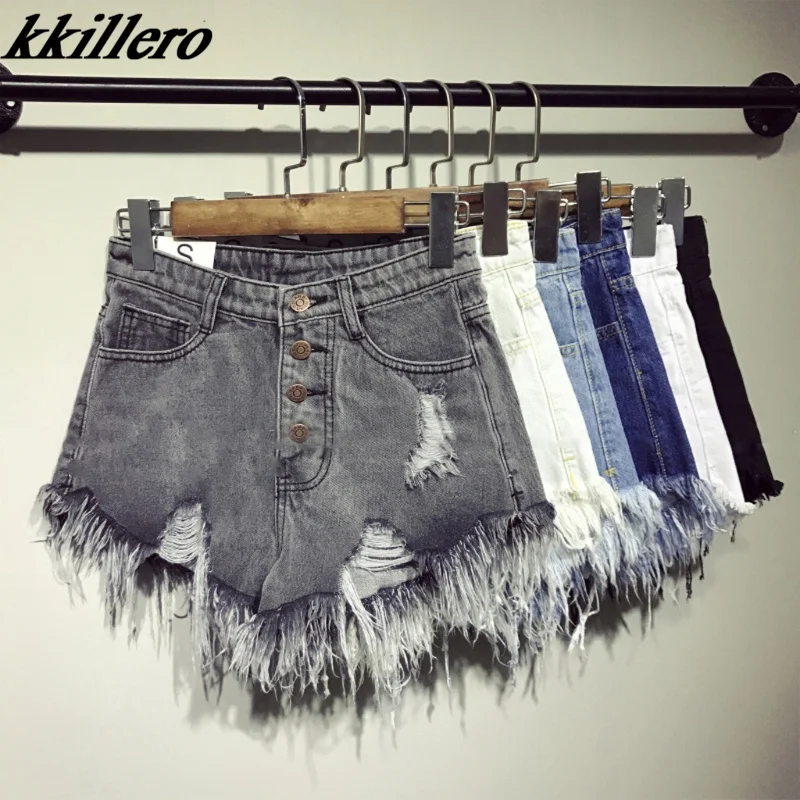 kkillero женские сексуальные рваные джинсы с высокой талией и кисточками, летние джинсовые шорты большого размера SL0602