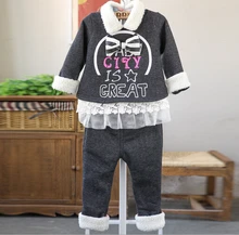 Anlencool 2018 Baby girl clothing sets quality winter clothing plus velvet bow winter new European and American children’s suits