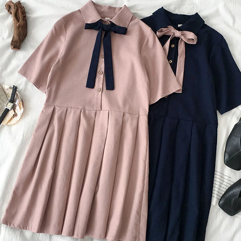 

New High Waist Dress Summer Harajuku 2019 Women's Korean Style of the Polo Collar Strap Short Sleeve Doll Pleated Short dress