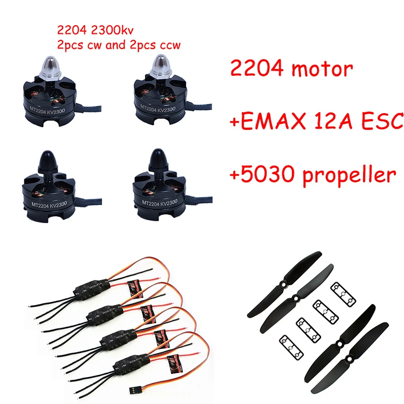 

4pcs Small Brushless Motor 2204 2300KV CW/CCW With 12A ESC 5030 Propeller Mini QAV250 Quadcopter Accessories