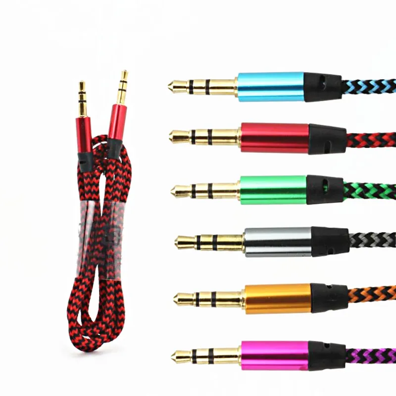 

1M 3FT Fabric Braided Auxiliary Aux Audio Cable for iphone 4 5 6 for ipod for samsung
