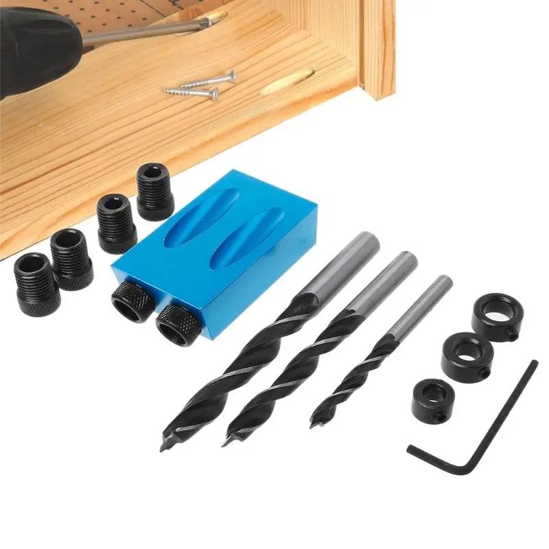 

14pcs/set 6/8/10mm Oblique Locator Positioner Drilling Bits Jig Clamp Woodworking Kit Aluminum alloy Hotselling