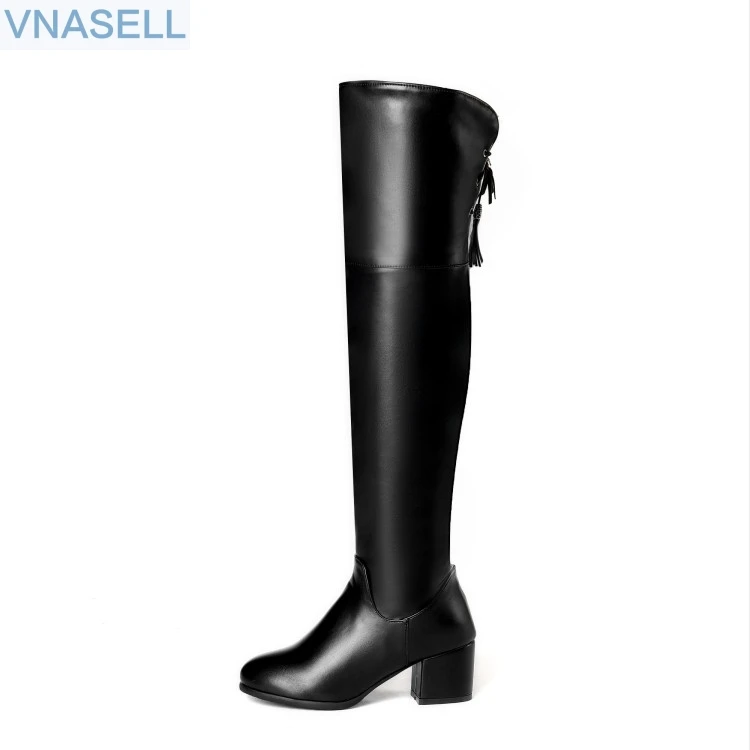 

Knee high boots female 2018 autumn winter new style soft leather thick wool thin leg high tube thick heel long tube boots