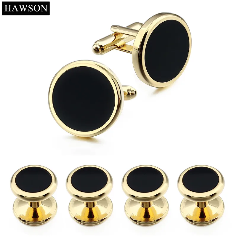 HAWSON Man Tuxedo Shirt Studs Fashion Black Enamel Cufflinks Studs Set