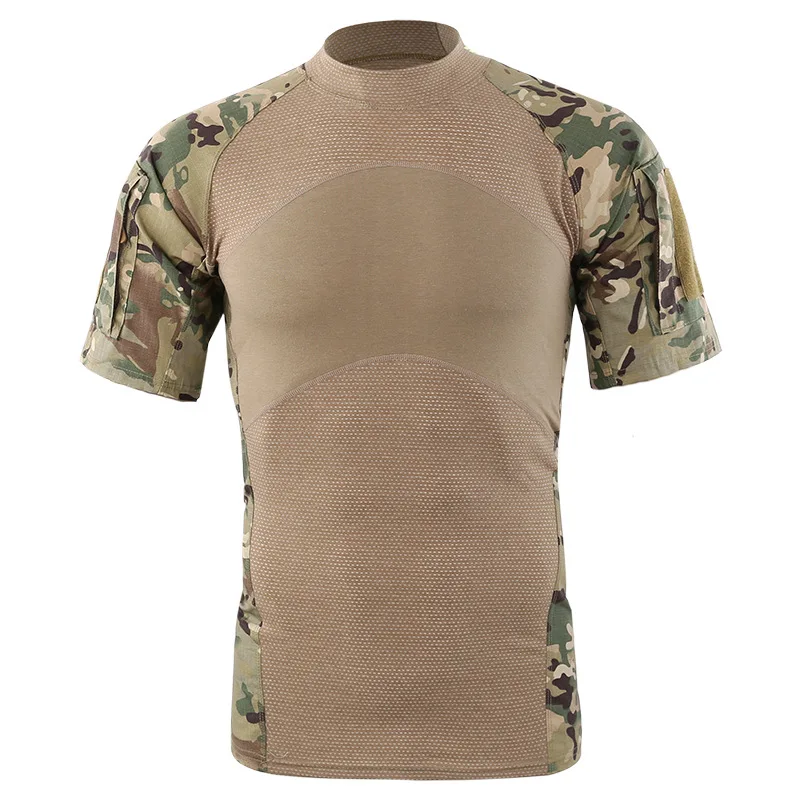 Мужская тактическая рубашка с коротким рукавом, походные футболки, охотничья одежда, базовые слои, боевая рубашка, быстросохнущая камуфляжная армейская рубашка
