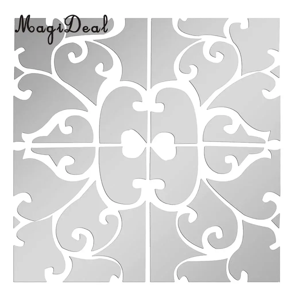 3D Acrylic Mirror Decal Sticker Stitched Wall Panels Home Decoration 8x8inch, Silver/Black/Gold