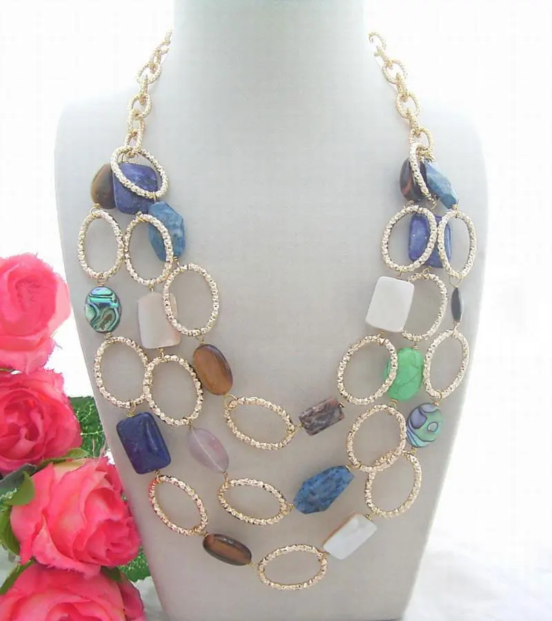 Shell& Lapis & Blue Semi-precious Stone& Abalone Shell Necklace