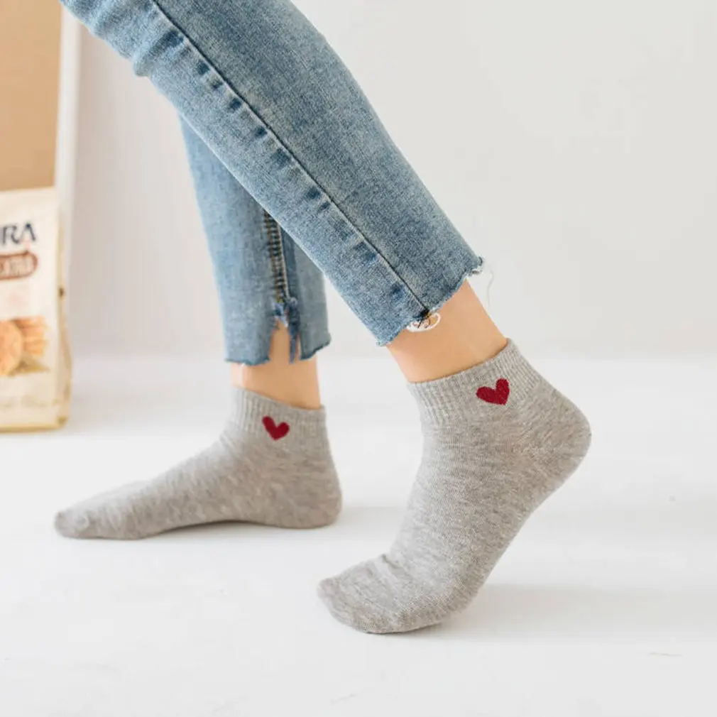 

1 Pair Women's Socks Candy Color Red Heart Cute Short Socks Summer Spring Breathable Cotton Female Ankle Sock Dropship