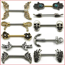 1 пара 316L хирургическая сталь Штанга пирсинг Череп Якорь крыло рука ниппель щит кольцо Бар ювелирные изделия для тела